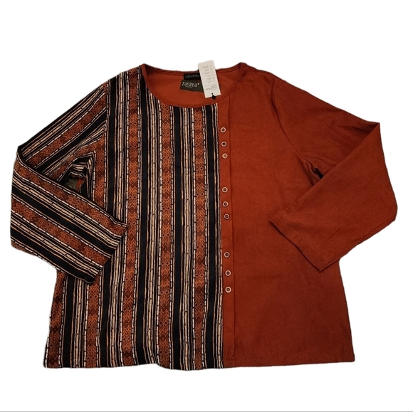 NWT ZANZEA lightweight corduroy Long Sleeve Stripe Vintage Ethnic Blouse. - Picture 3 of 16